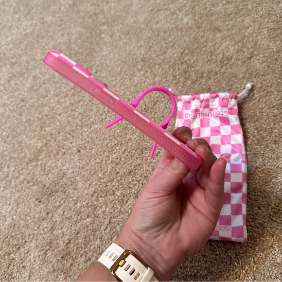 iPhone 14 Pro Pink and White Checkered LoopyCase - Picture 2 of 7